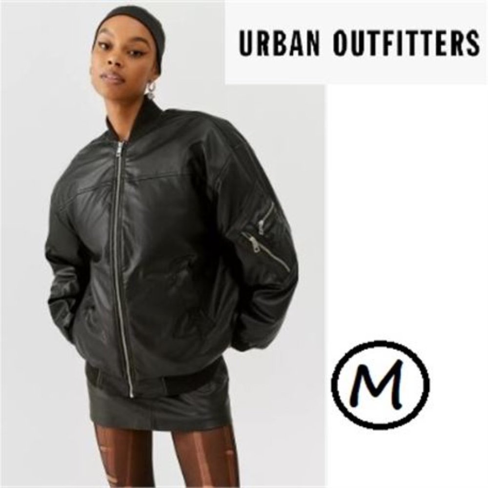 COPY - BDG - Urban Outfitters, Marcy Faux Leather Oversized Bomber Jacket. Size…